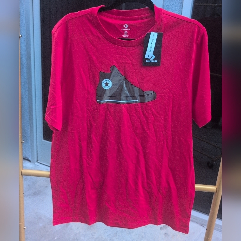 Men's Converse Red Graphic Tee with Sneaker Print Size M